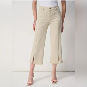 Joseph Ribkoff Jeans Women’s Sz 6 Beige Wide Leg Crop Pants Raw Hem Stretch